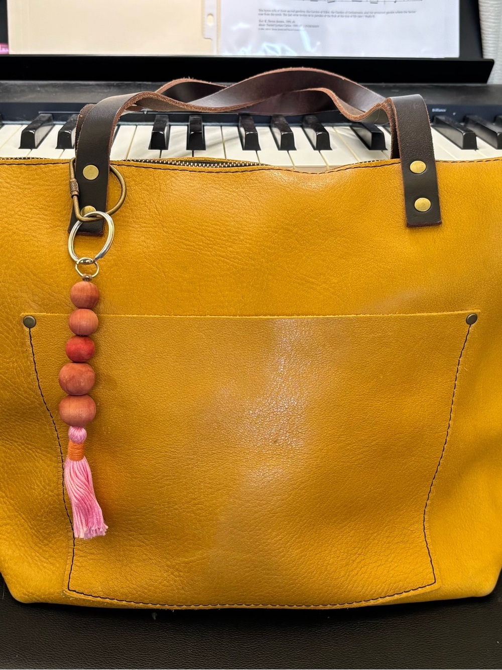 Portland Leather Mustard Yellow Zip Tote with Dark Brown Handles